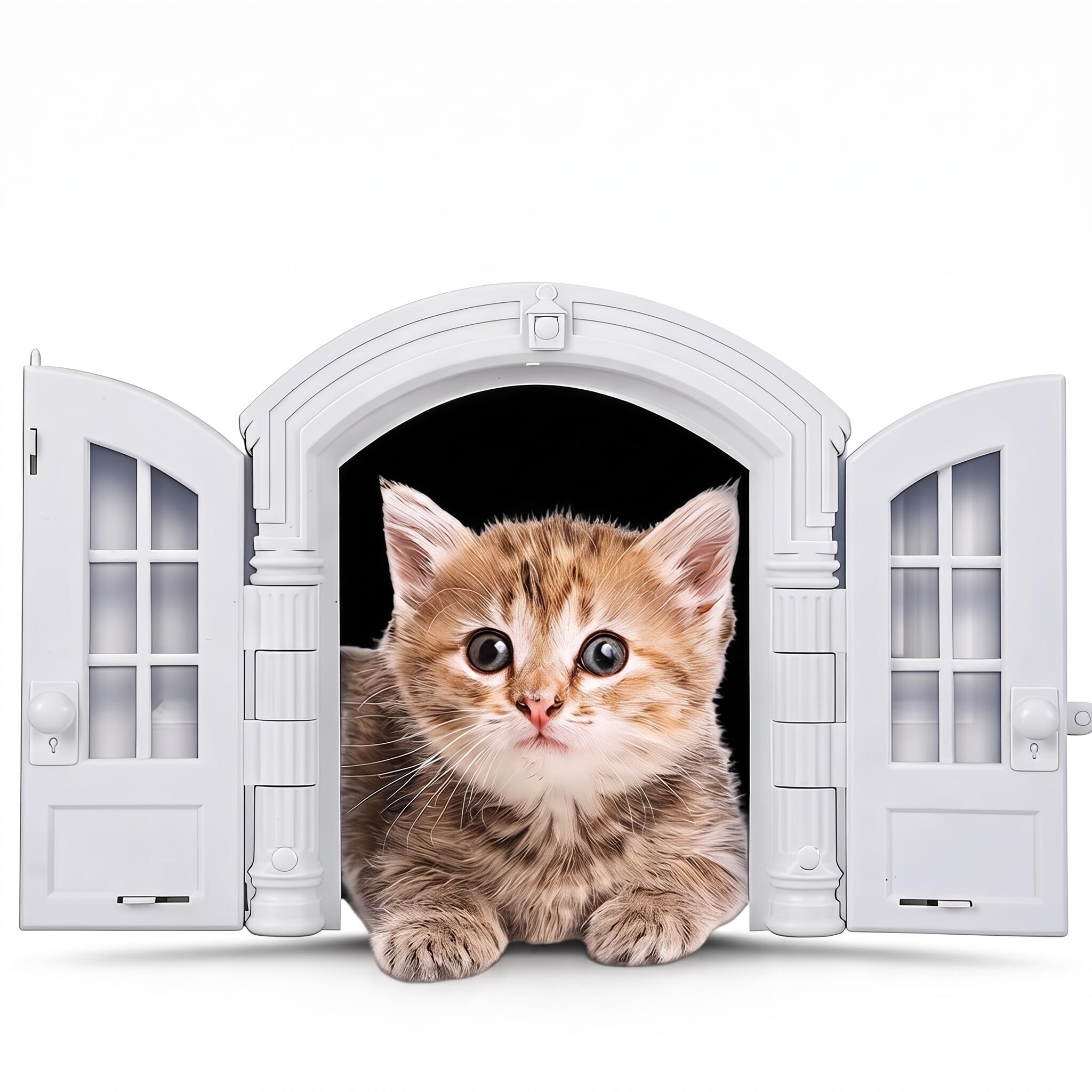 Porta per Gatti Interna - Simpatica Gattaiola con Design a Doppia Porta Battente, Porta Francese a Portale per Cagnolini e Gatti, Montata su Porta/parete/finestra (Stile