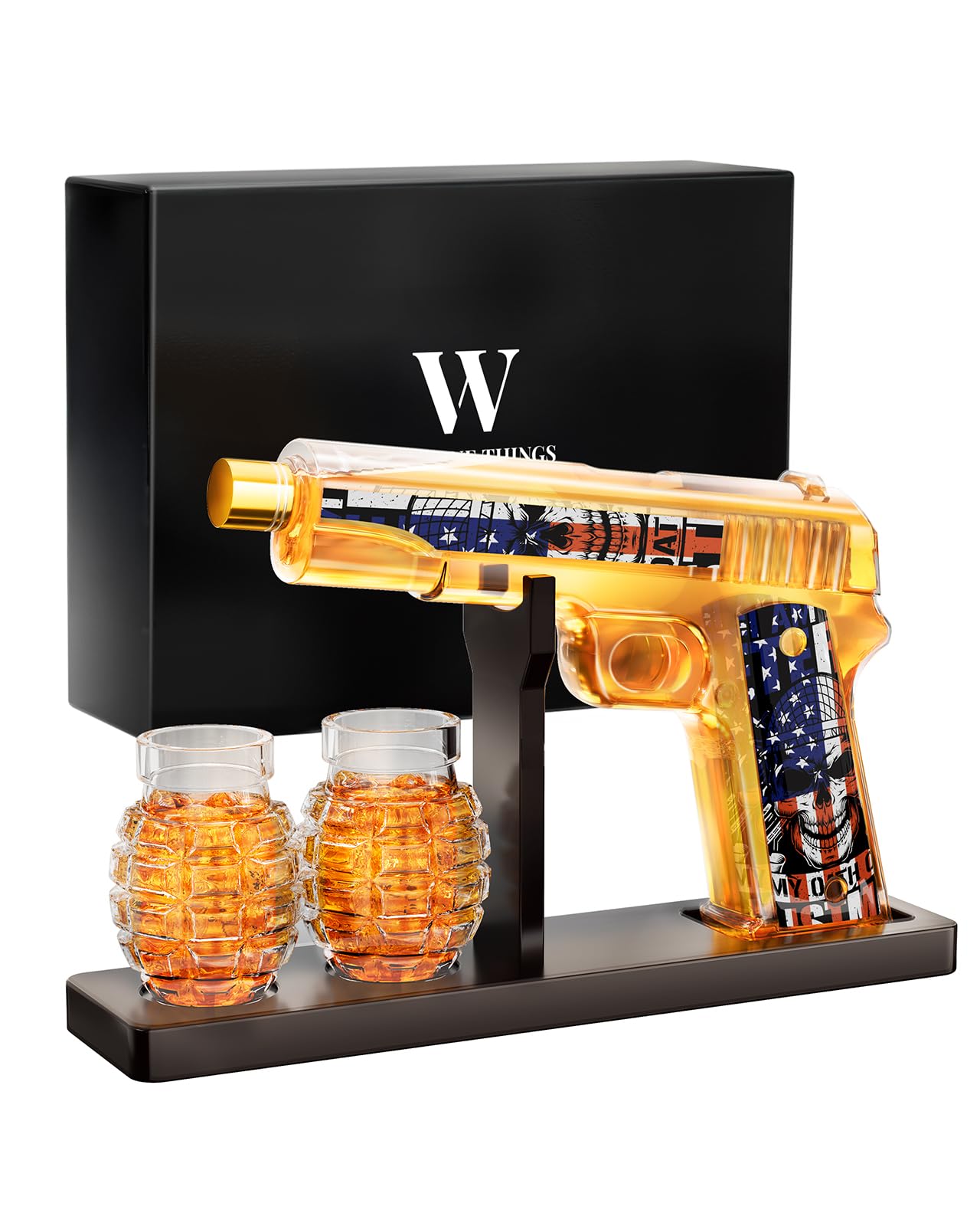Gifts for Men Dad, Whiskey Decanter Set with 2 Glasses, Ideas for Father, Husband, Boyfriend, Brother, Military Enthusiasts, Birthday, Anniversary, Christmas, Drinking Accessories for Home Bar, Skull