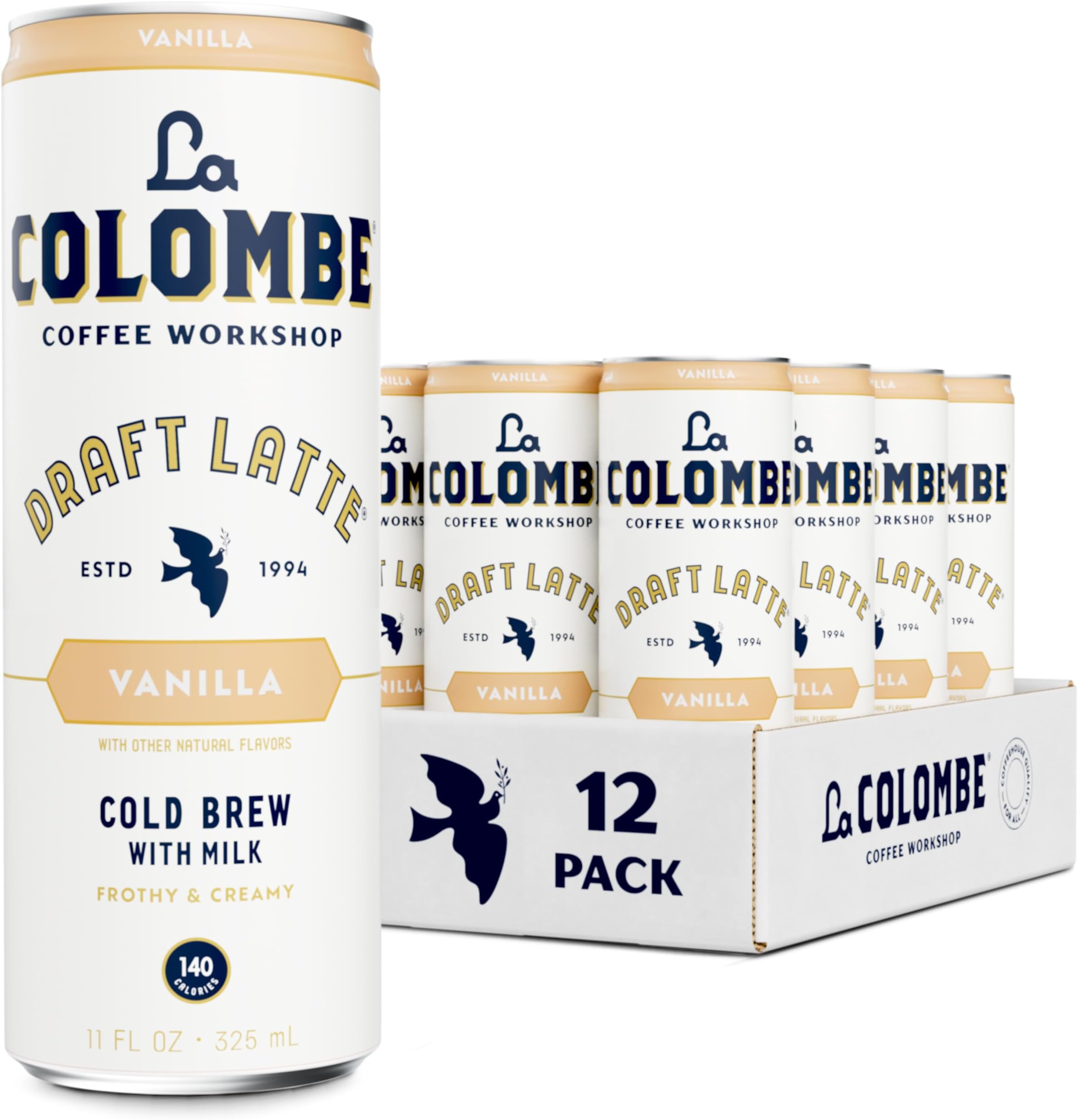 Coffee, Vanilla Draft Latte, 11 fl oz Cans (Pack of 12), Coffeehouse Quality Cold Brew, Specialty Grade Coffee Beans, Ready-to-Drink On-the-Go