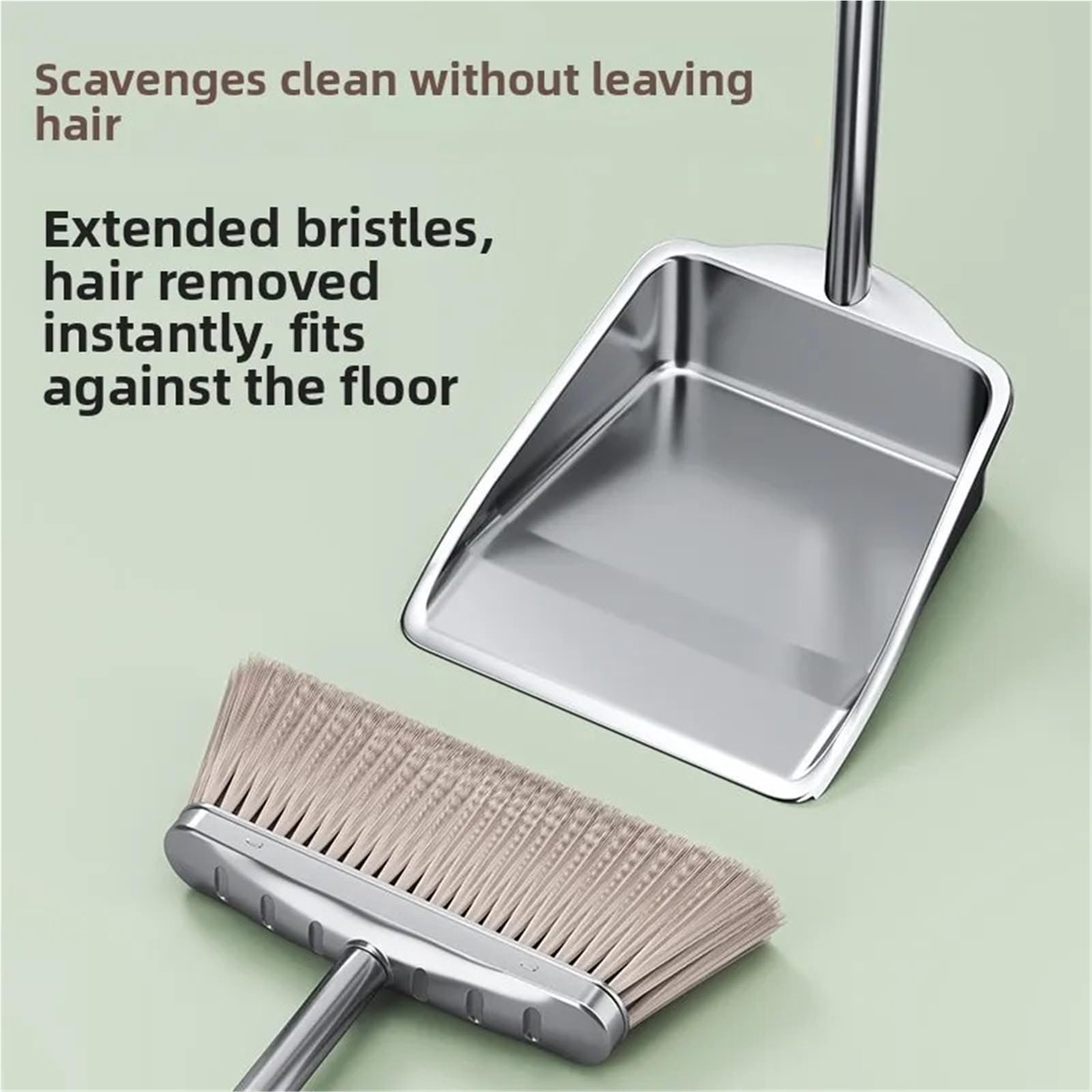 Juego de escobas Acero Inoxidable, recogedor Individual Grueso for Uso Comercial en Interiores y Exteriores, Herramienta Limpieza del hogar, Cepillo barredor(Square Round Dustpan)