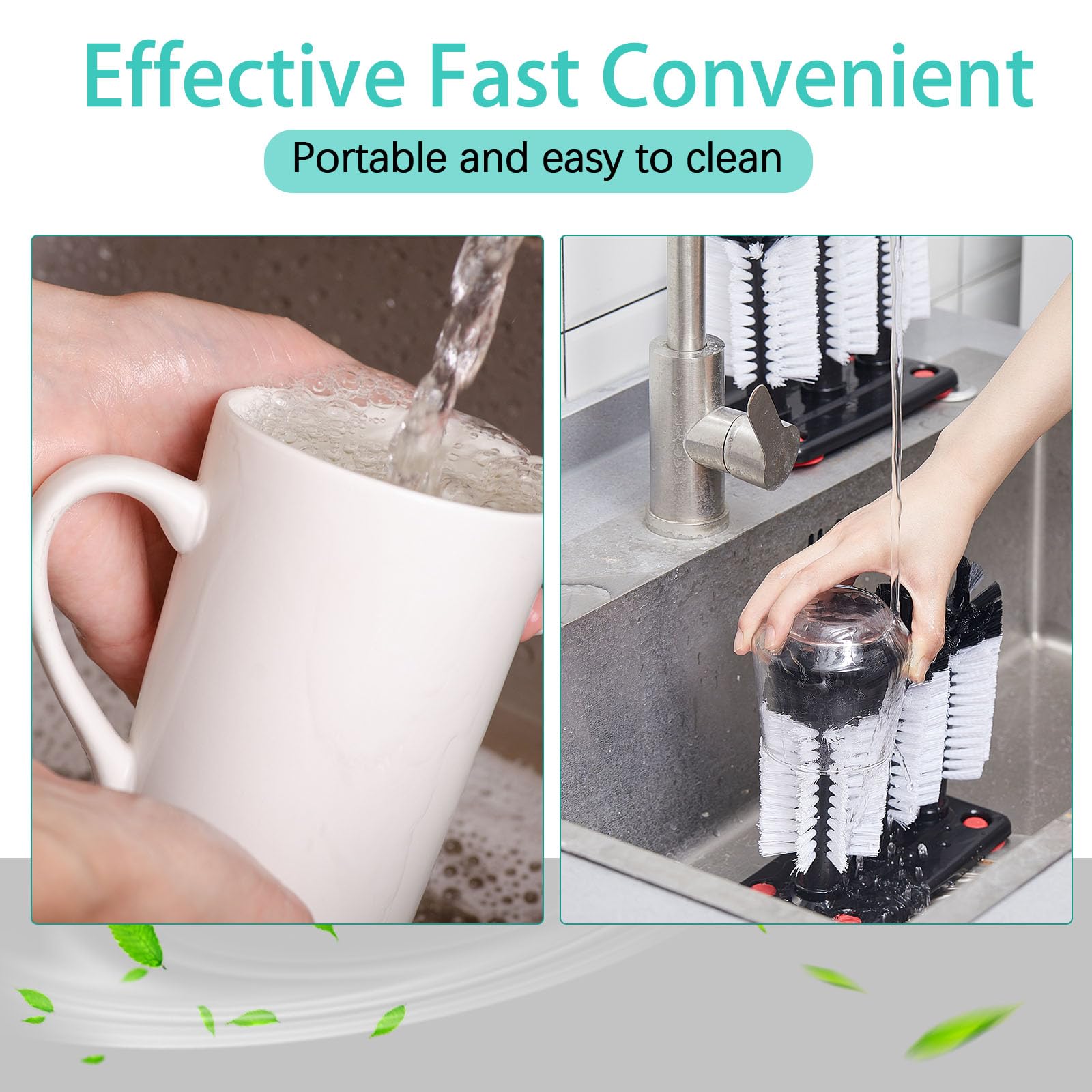Havawish 1 cepillo de limpieza de botellas de agua con base de succión, barra de cerdas de 3 cabezales para fregadero, limpiador de cepillos para limpiar vasos de cerveza, copas de vino, tazas de