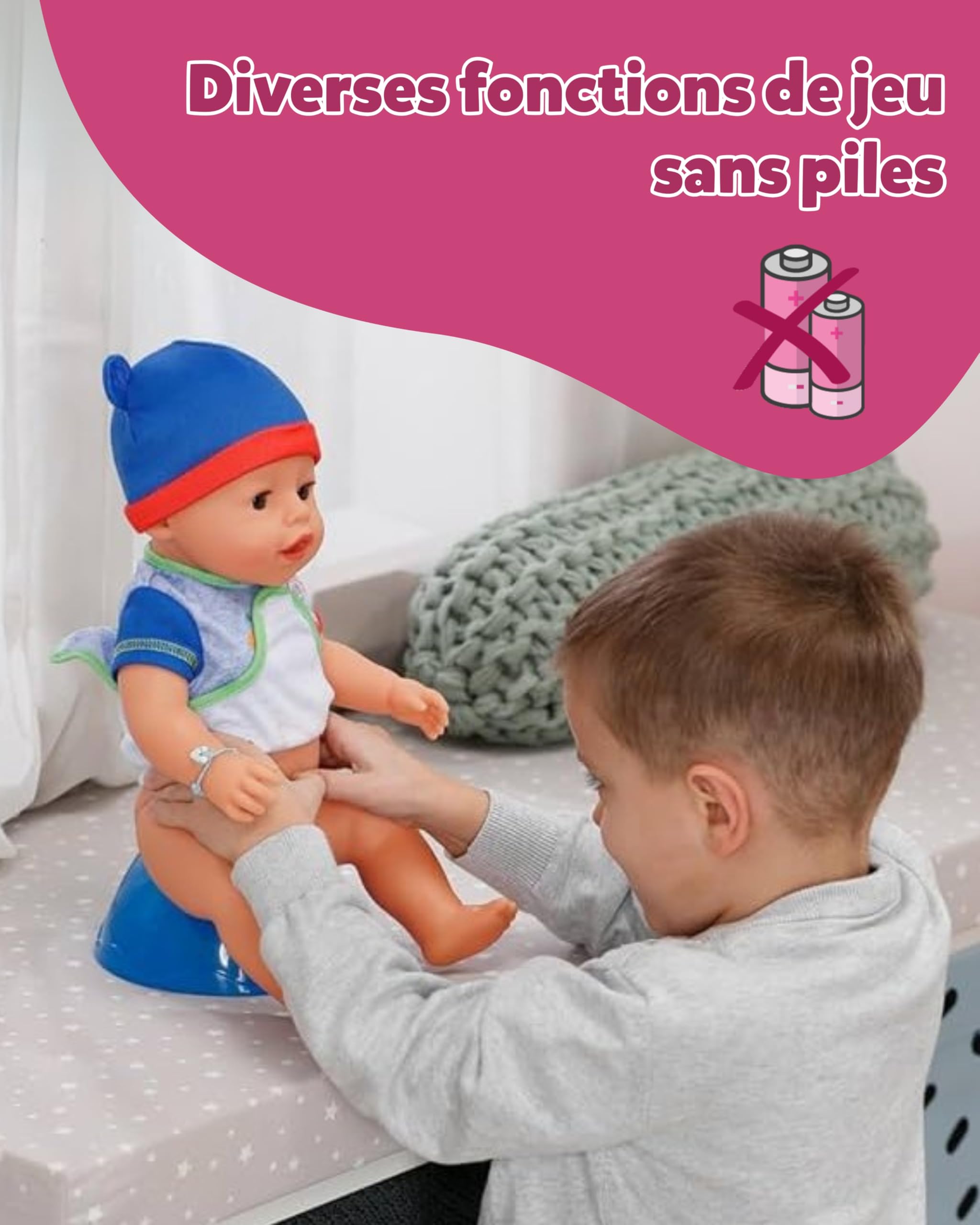 BABY born Jonas - Bébé poupée de 43 cm - 10 Fonctions y Compris Accessoires & grenouillère - Fonctionne entièrement sans Piles - Convient aux Enfants à partir de 3 Ans