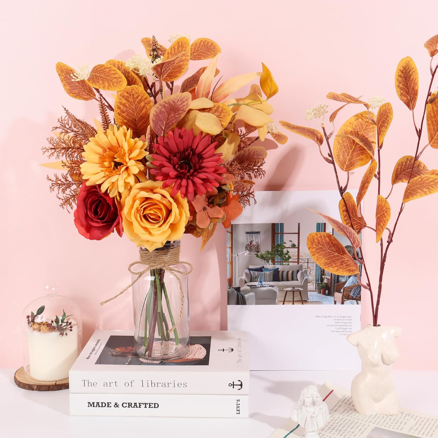 Artificial Fall Flowers for Decoration, Fall Fake Flowers in Vase Faux Silk Flower Arrangements Room Office Wedding Home Decor Indoor Tables Centerpieces Autumn Flowers Decor (Fall Flowers) - Image 4