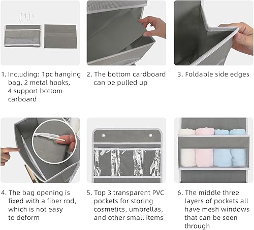 Miniatura 3 de JINOKADI Organizador sobre la puerta con 4 bolsillos de gran capacidad, 60 libras de carga resistente, organizador de habitación detrás de la