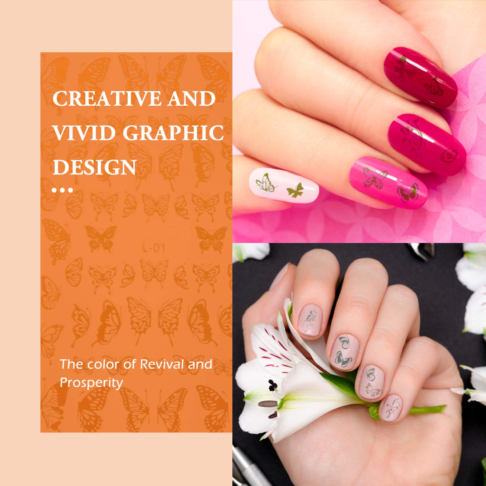 36fogli Adesivi Per Unghie Forma Di Farfalla Decorazioni e Argento Per Nail Art Adatti Per Unghie Naturali e Artificiale