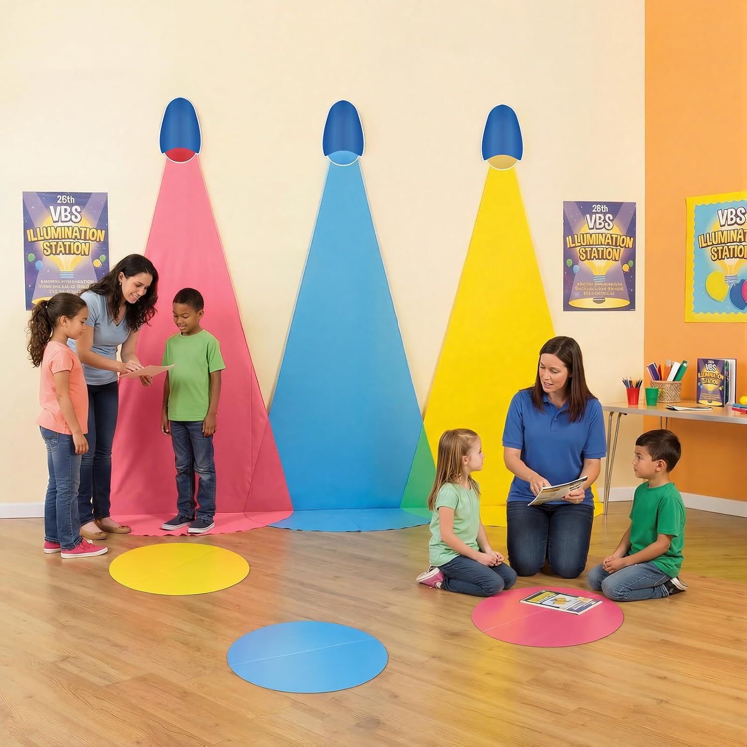 Frienda VBS Decorations Kit Christian 2026 Vacation Bible Scene Setters 2026 Light up Themed Backdrop VBS Religious Party Decorations Stage Photo Booth Prop Background Wall Decor
