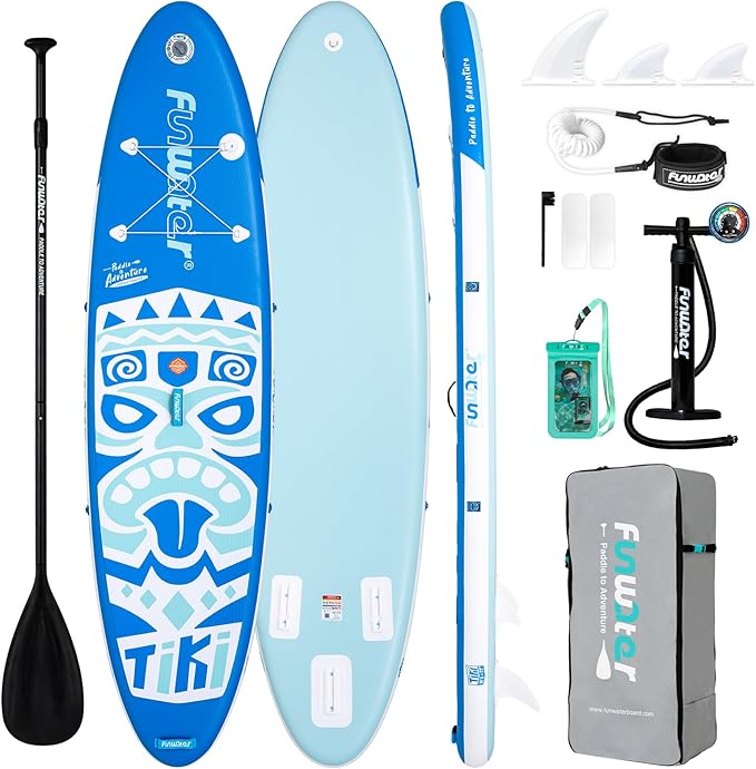 FunWater Inflatable Stand Up Paddle Board with Premium SUP Paddleboard Accessories, Wide Stable Anti-Slip EVA Deck, Paddle Boards for Adults & Youth of All Skill Levels