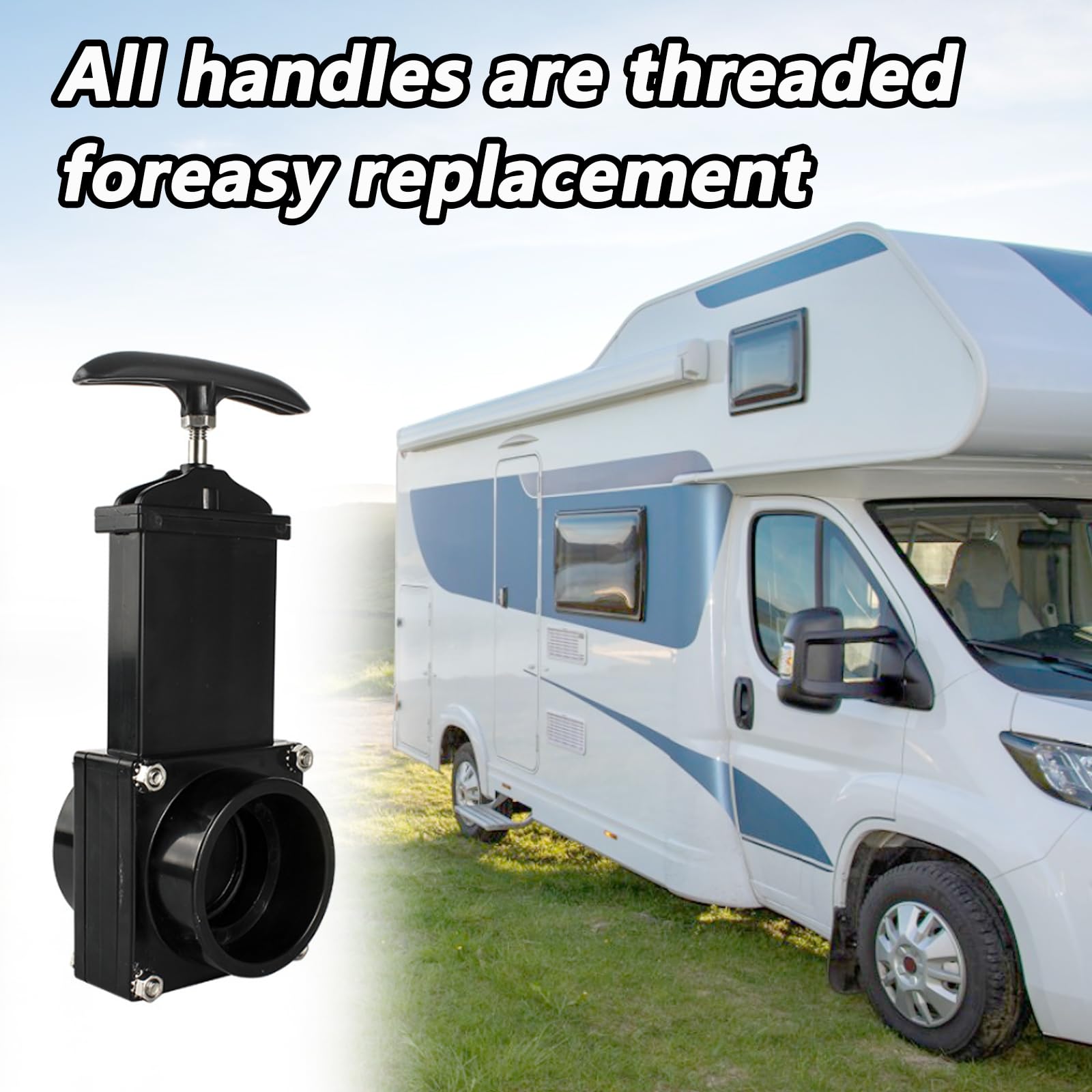 Valvola di Scarico per Camper, Dimensioni ø 50mm Cursore A Tirante Nero Robusta Resistenza Valvola di Scarico per Acque Reflue Leggera Valvola di Ritegno per Navi Camper per Furgoni Roulotte