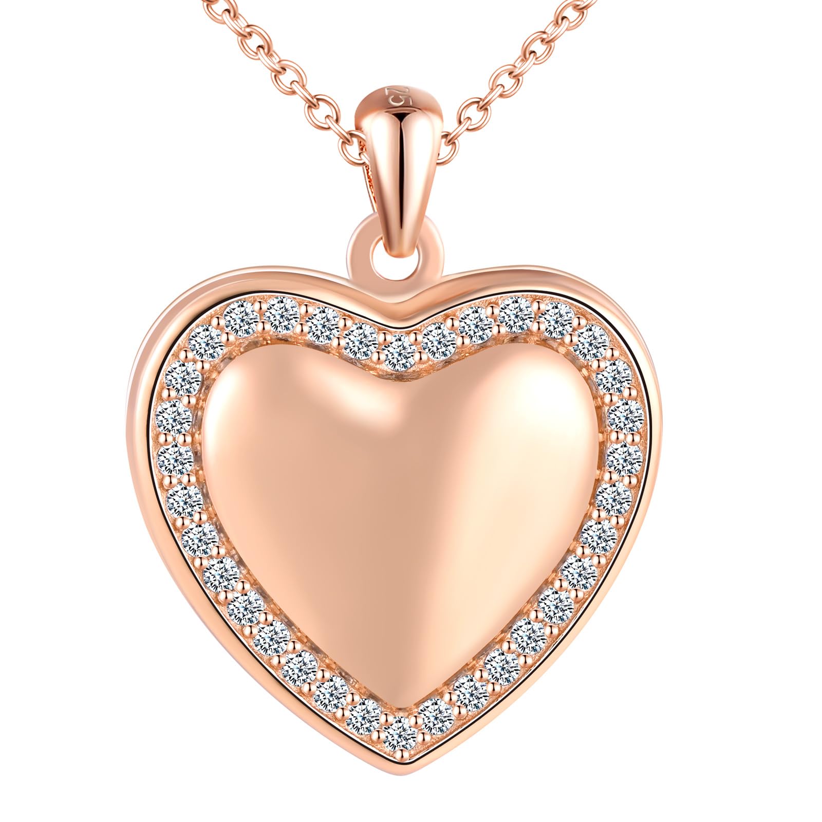MICSAVI Collana Argento 925 Medaglione Cuore Portafoto in per Donne, Ciondolo Cuore con Pietre di Zirconi, Catena 45+5cm Collana di Foto Personalizzata per Mamma Ragazze Fidanzata