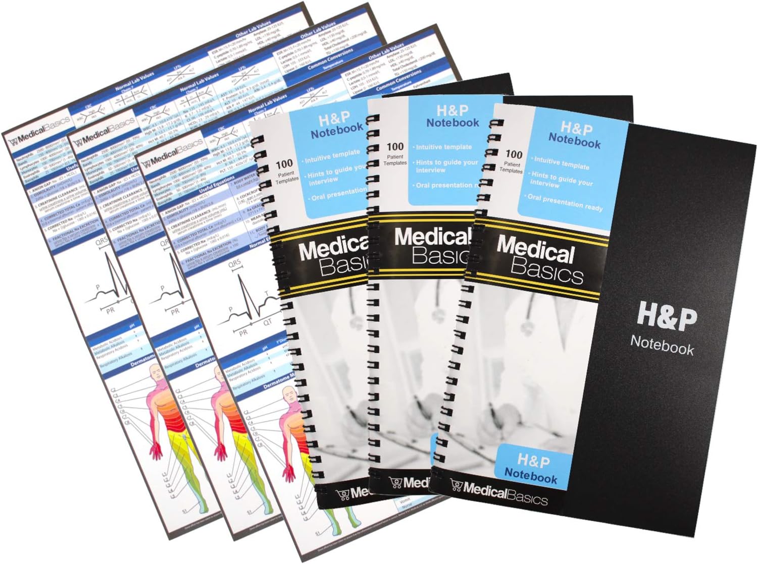 Medical Basics H&P Notebook (3 Pack) - History and Physical Notebook, 100 templates with Perforations