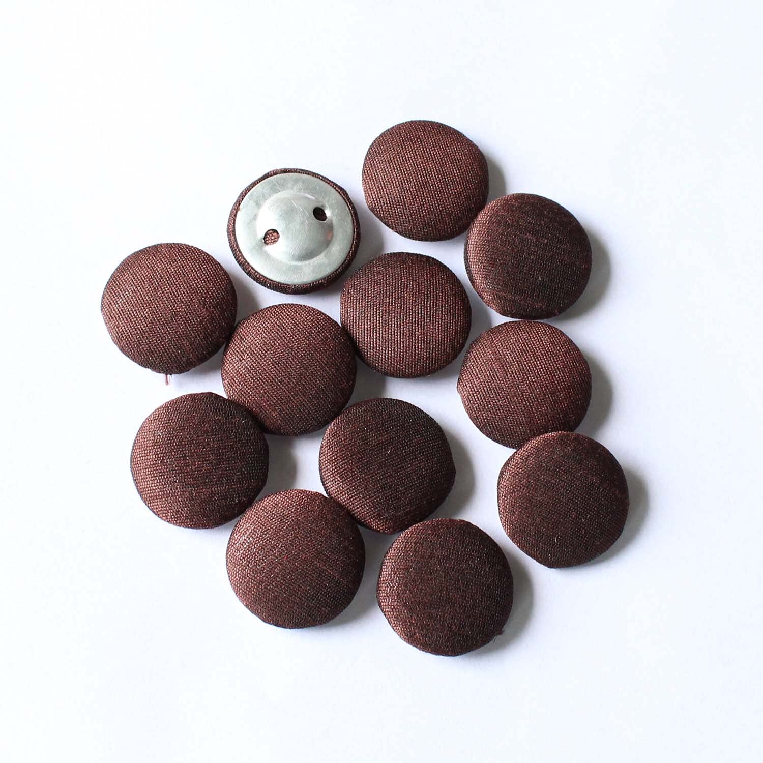 Brown - 1.5cm Handmade Fabric Small Button (Set of 12) 25