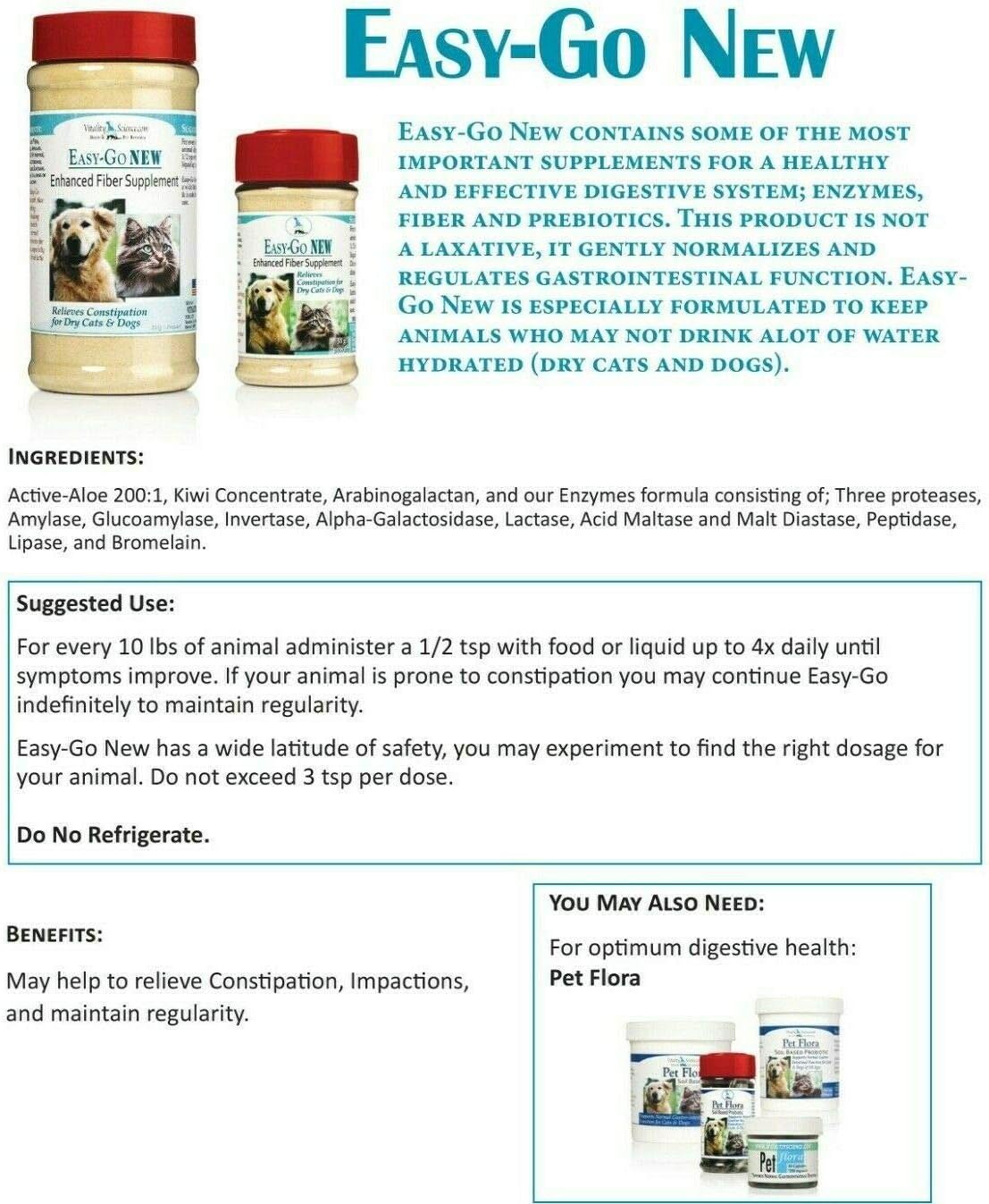 Vitality Science Easy-Go Supplement for Cats and Dogs | Supports Normal Bowel Function | Relieves Constipation | Promotes Healthy Digestive System | Easy to Digest | 100% Natural & Additive Free (50g)