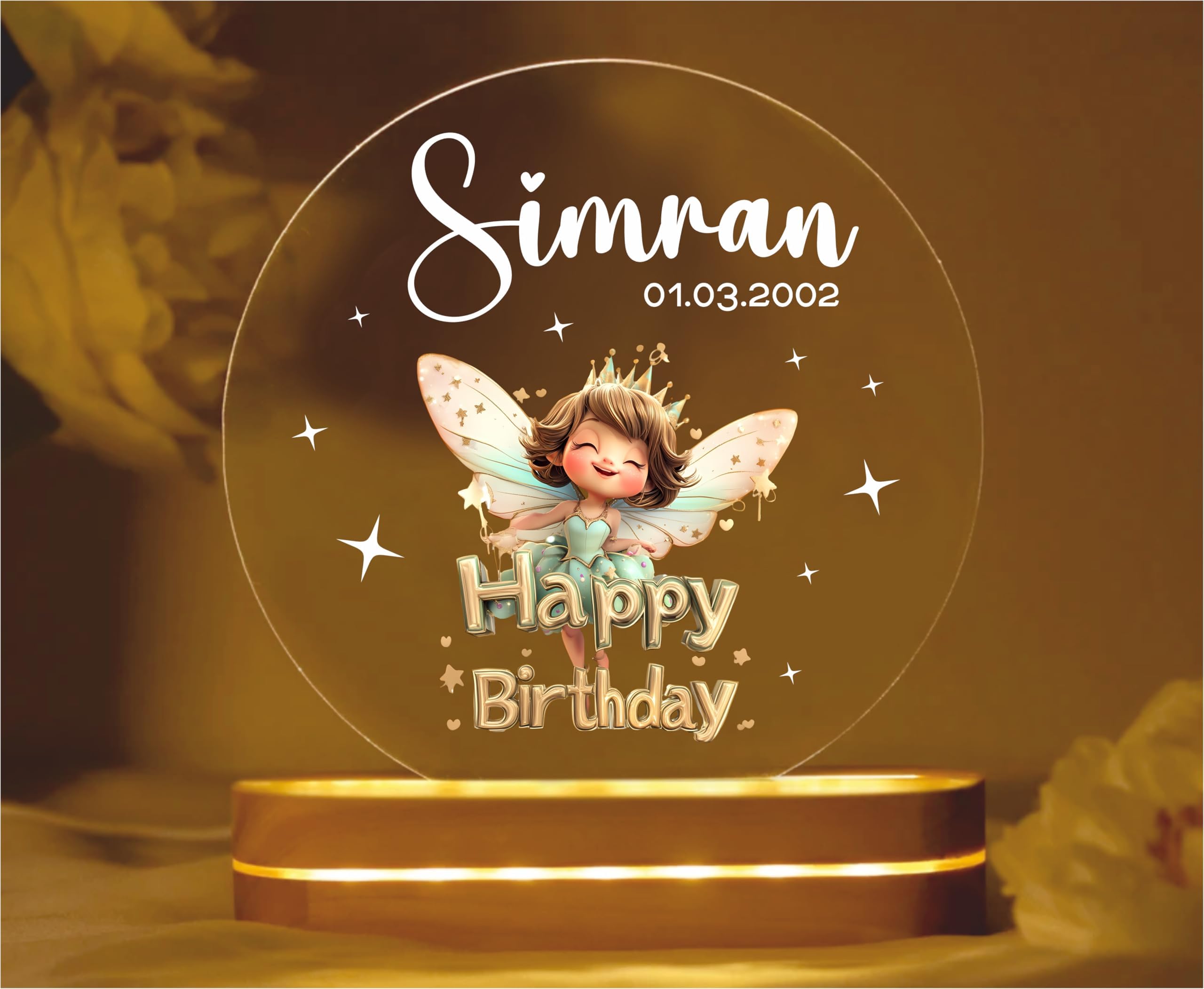PRINTHUA Personalized LED Night Table Lamp with Custom Name, Unique Gift for Women, Men, Kids, Girlfriend, Boyfriend, Husband, Wife | (Happy Birthday) Plastic,Multicolour