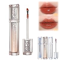 Vista 11 de Ice Watery Lip Gloss, Mirror Tea Jelly Light Lip Glaze, Lápiz labial líquido antiadherente hidratante (#02 Ice Sugar Strawberry)