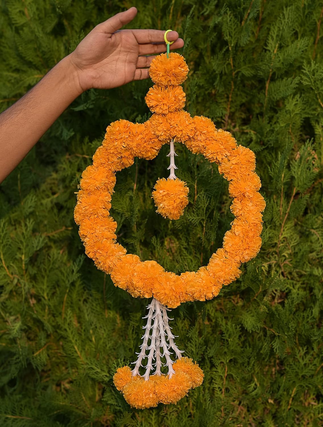 Marigold Garland for Decoration, Indian Décor for Pooja, Wedding Christmas, Events Decorations Marigold Leaves Garland 11 X 22 inch Ring Pack of 1