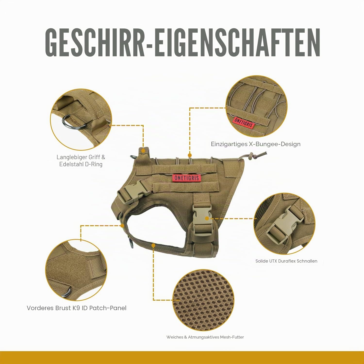 OneTigris Taktische Hundeweste Service Hundegeschirr MOLLE Hundeausbildung Geschirr 1000D Nylon (M, Braun)