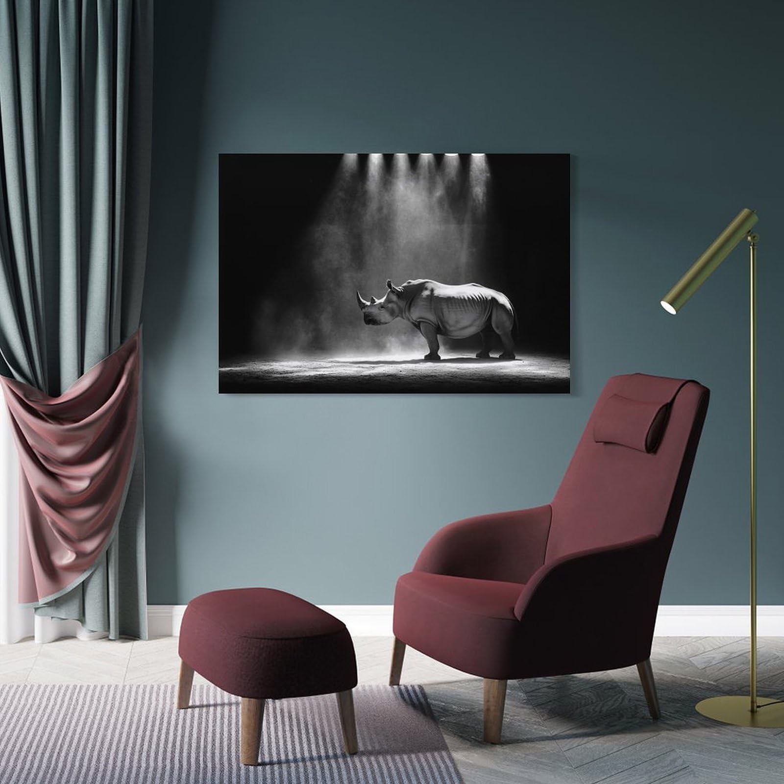 Junmoney Frame-Style-23 Rhino In Spotlight Room Decor Wall Art, 12X18inch(30X45cm), For Living Room, Bedroom, Office Or Hallway, Decorative Artwork With Broad Appeal