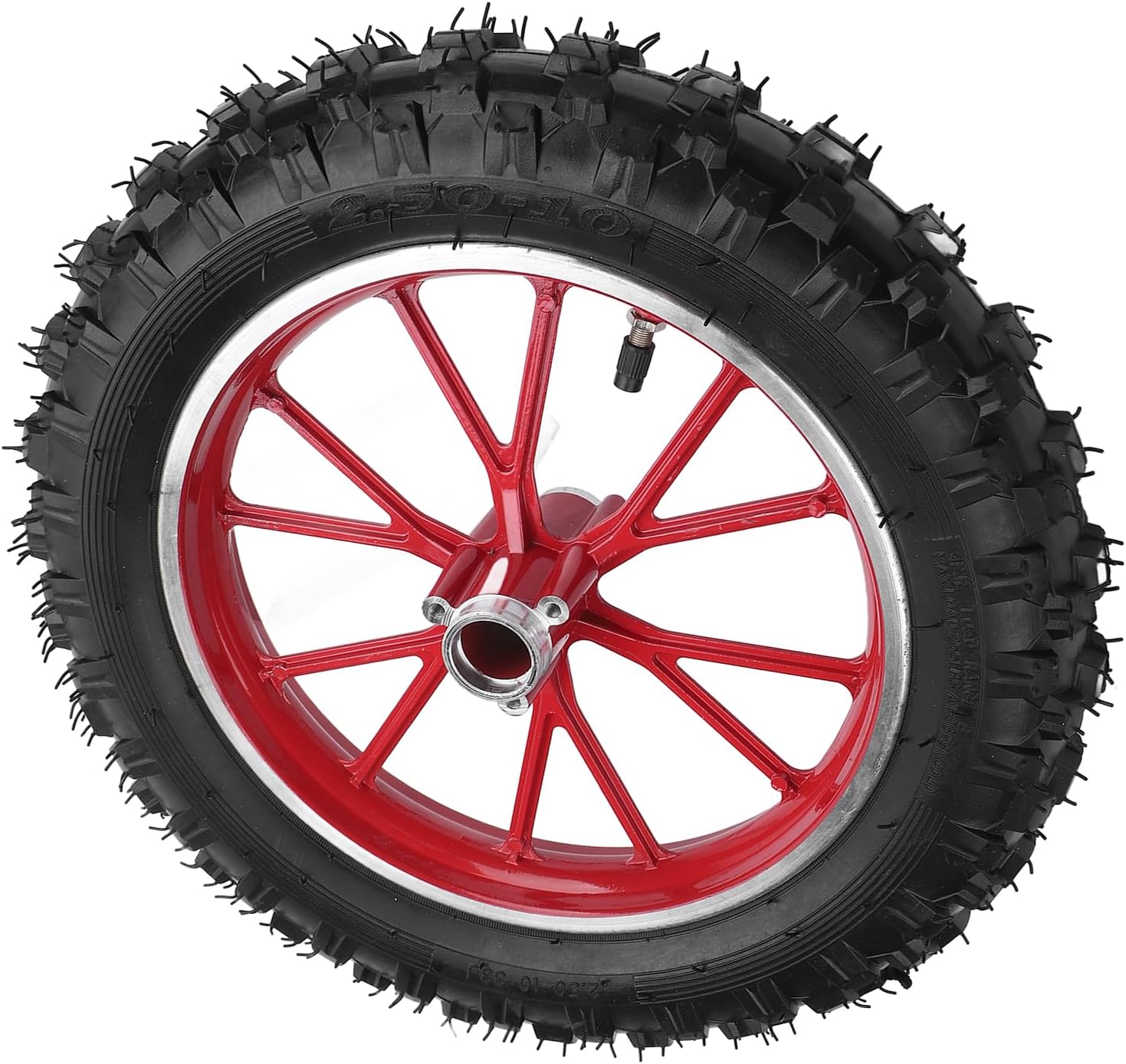 Tough Rubber 2.5-10 Dirt Bike Wheel Hub Tire, Metal Frame, Front Wheel Installation for Off Road Motorcycles, Small Motorcycles (Red)