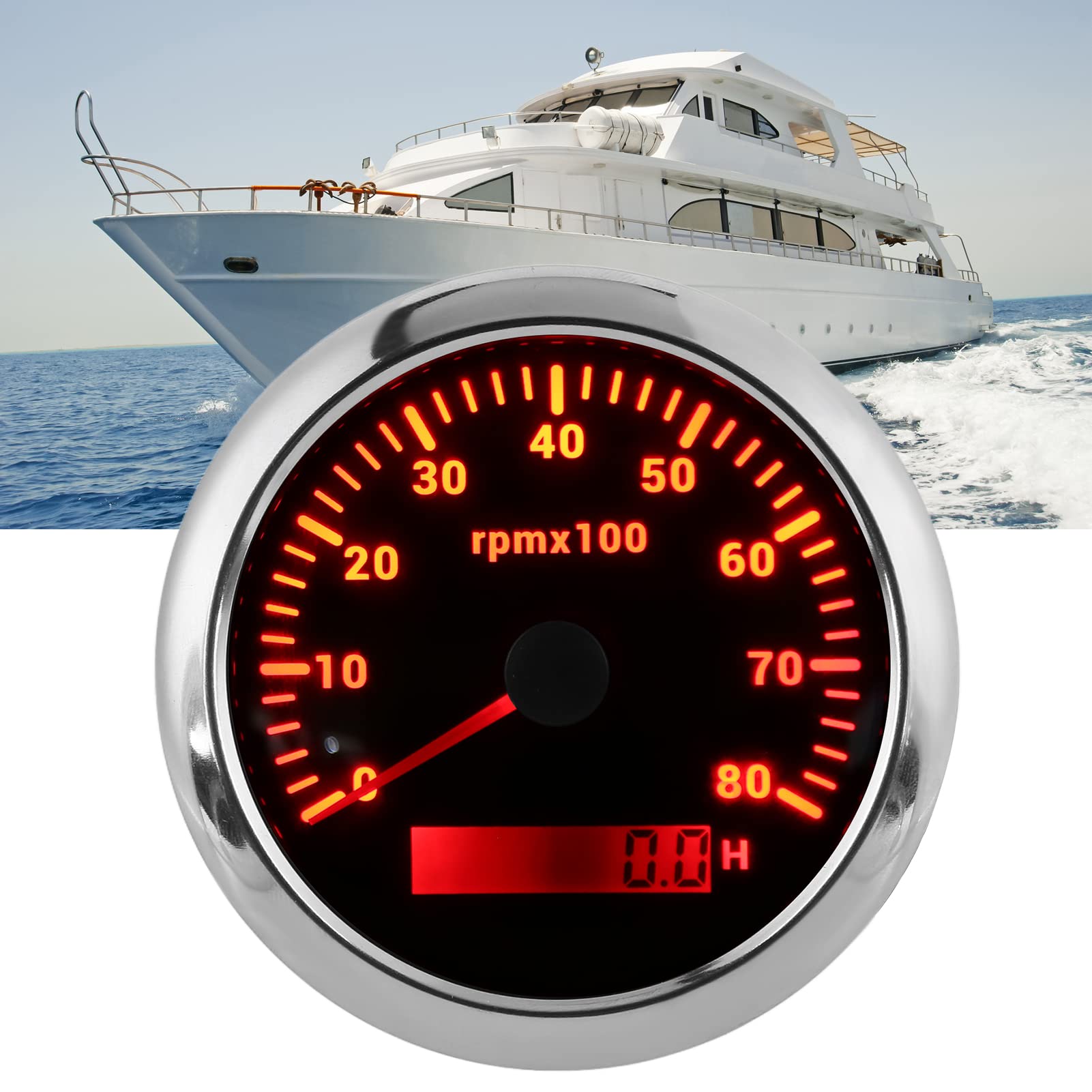 Fabater Tacómetro, Rango de 0-8000 RPM, Voltaje de Trabajo de 9-32 V, IP67 a Prueba de Agua, Medidor de Tacómetro de RPM con Retroiluminación de 7 Colores Ajustable para Barcos, Vehículos
