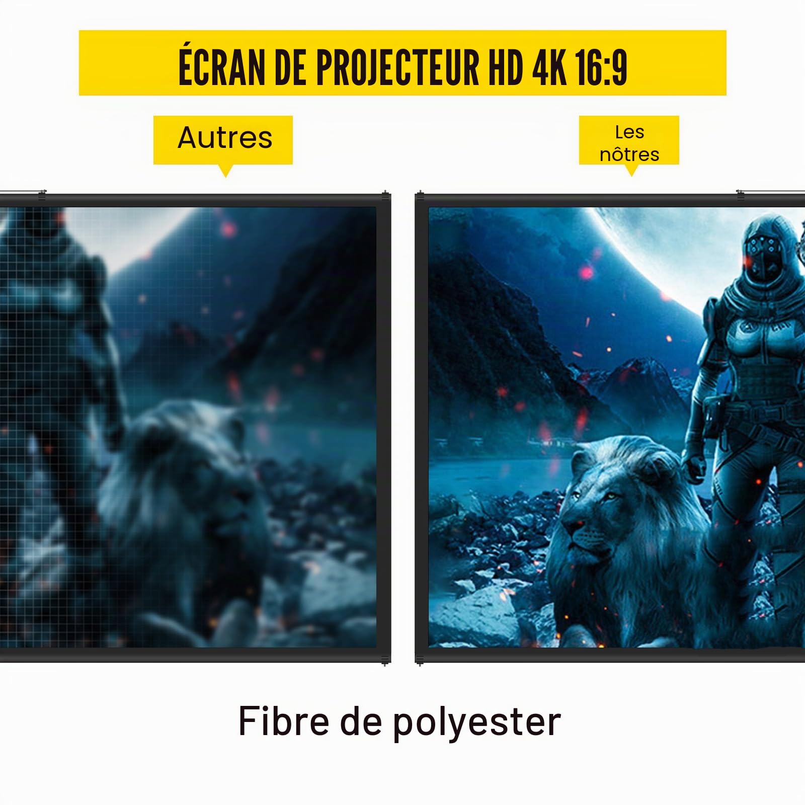 VEVOR Écran de Projection 110 Pouces 4K HD 16:9 Trépied Réglable 244x137 cm Infroissable Blanc/Noir