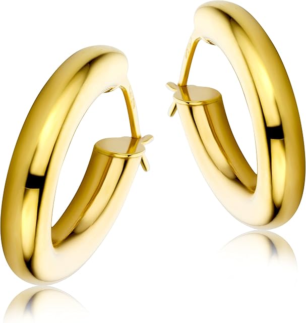 Miore loop earrings round tube hoops in 9 ct 375 yellow gold 23 mm