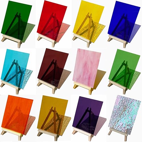 Miniatura 2 de ILLUCKAI 12 hojas de vidrieras transparentes arcoíris de 4 x 6 pulgadas, suministros de vidrio de arte catedral para proyectos de vidrieras y