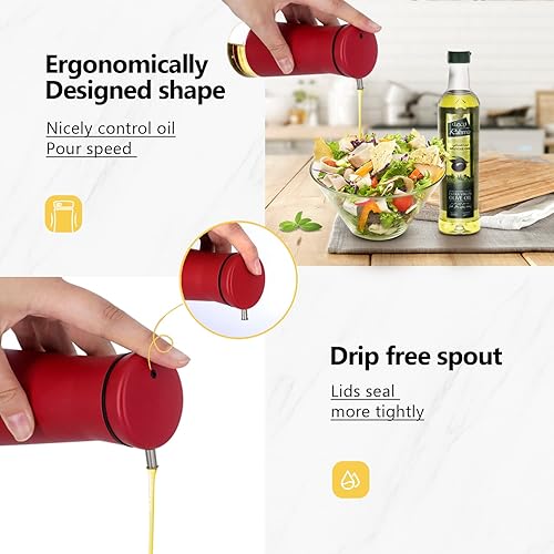 Miniatura 2 de Aelga Juego de dispensador de aceite y vinagre rojo  Paquete de 2 botellas dispensadoras de aceite para cocina sin goteo, decoración de cocina roja