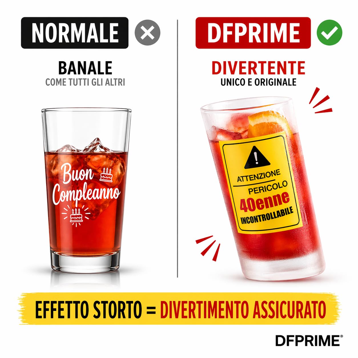 DFPRIME Bicchiere Ubriaco 40 Anni - Regalo 40 Anni Uomo Donna Divertente - Gadget Compleanno 40 Anni Originale - Bicchiere Storto Scherzo Festa - Con Biglietto Auguri