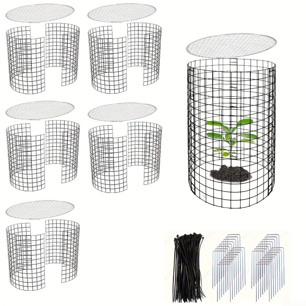 Gabbia da giardino rotonda in metallo, 42,8 x 33 cm, con picchetti per esterni, protezione per fiori e ortaggi (B)