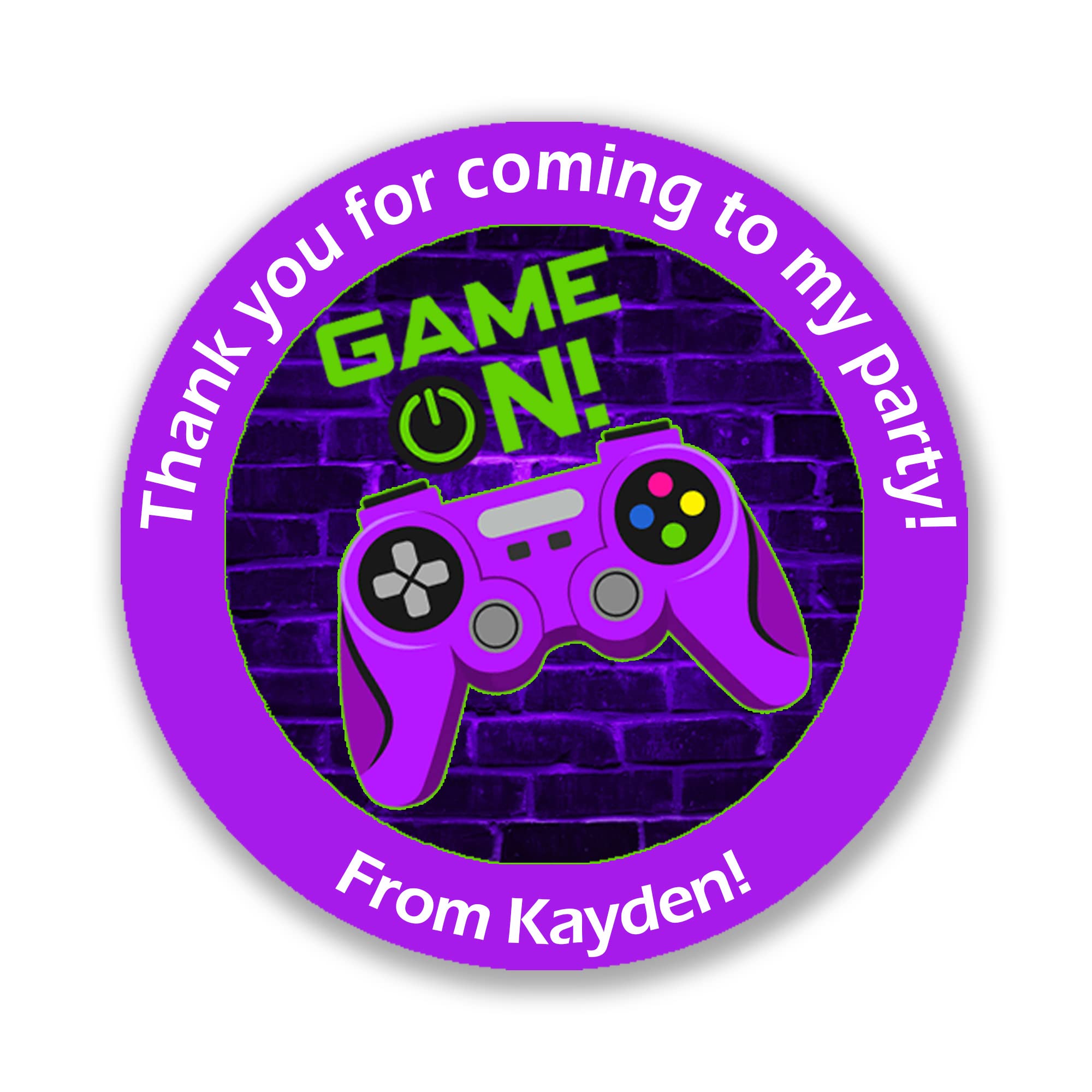 Treasured Forever Purple 24 X Personalised Gaming Birthday Stickers For Party Thank You Sweet Cone Bags Video Games Party Bus - (D1 - )