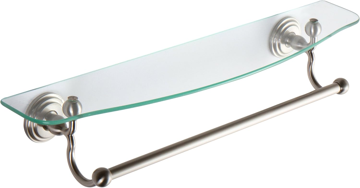 80% оƒƒ Dіѕсоunt Ginger 1119T-24/SN Chelsea 24" Tempered Glass Bathroom Shelf with Towel Bar, Satin Nickel