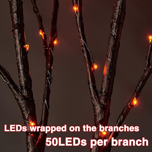 Miniatura 3 de Fudios Ramas iluminadas de Halloween con temporizador, 100 luces LED naranjas de 32 pulgadas, luces de rama de árbol negro, funcionan con pilas para