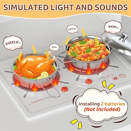 Miniatura 3 de MAMIZO Cocina de juego para niños, cocina de juguete de simulación de madera, juego de cocina grande para toodler, estufa y dispensador de agua con