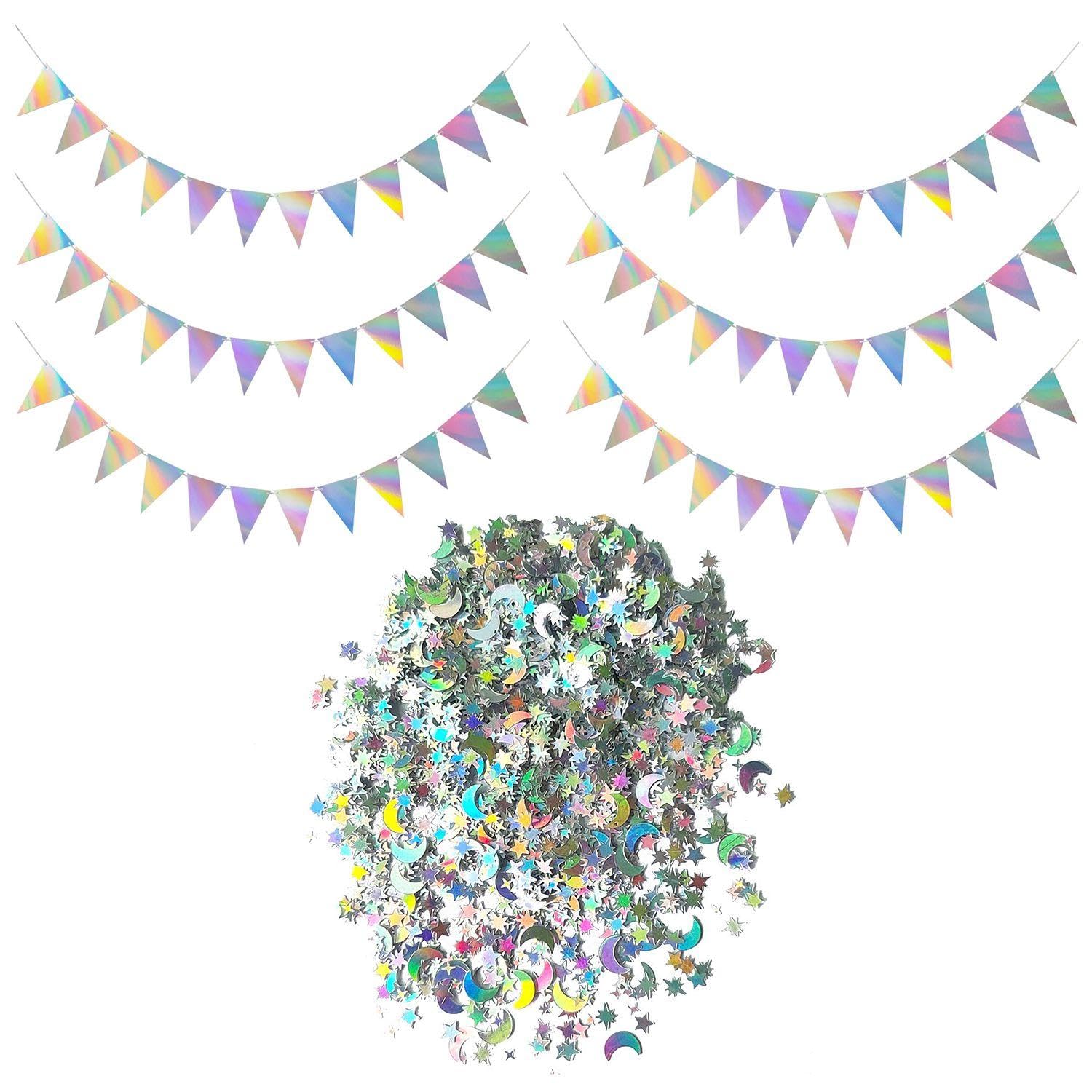 TVSVKWE 6 Pieces Of Colorful Pennant And 14G Laser Confetti, Desktop Decoration, Sprink Confetti, Party Decoration, Party Scene Arrangement.