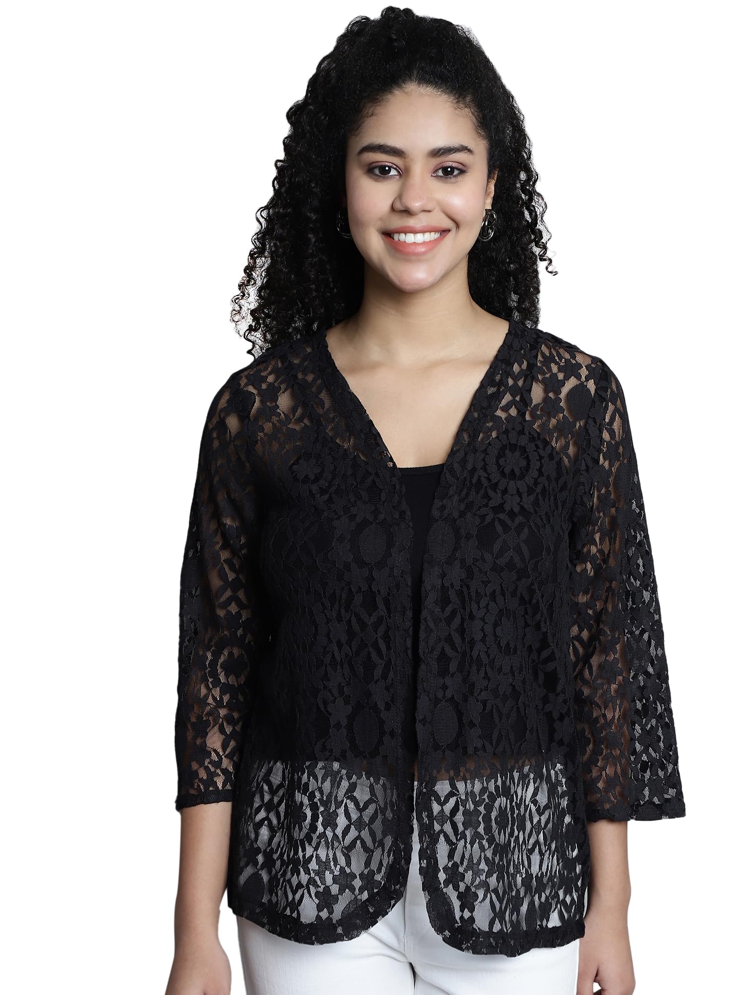 dressitude Women's Front Open | Cotton Self Designed 3/4th Sleeves Blazer Shrug-picture-40