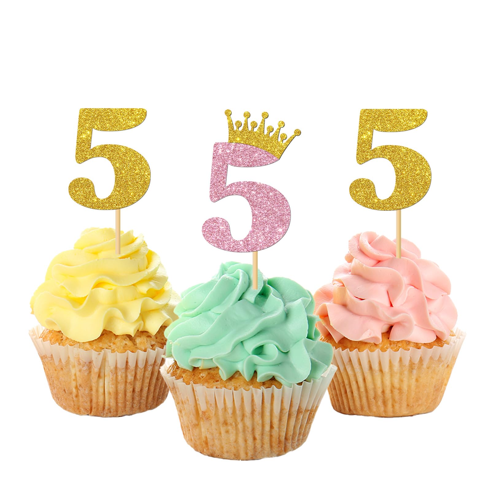 Princess Birthday Cupcake Toppers/Happy Birthday Cupcake Toppers/Crown Sign/Princess Bday Party Decorations/Glitter - 24 Pcs