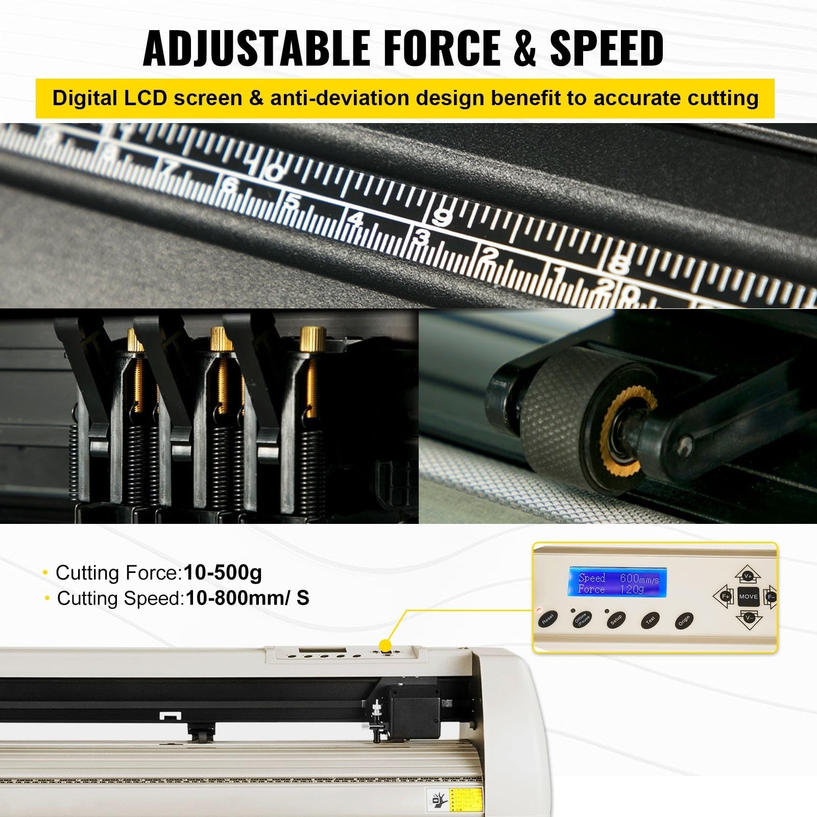 Plotter cortador de vinilo, máquina cortadora de letreros con 20 cuchillas, Software LCD Signmaster, puerto USB, 2 rodillos de presión Mejorar la eficiencia