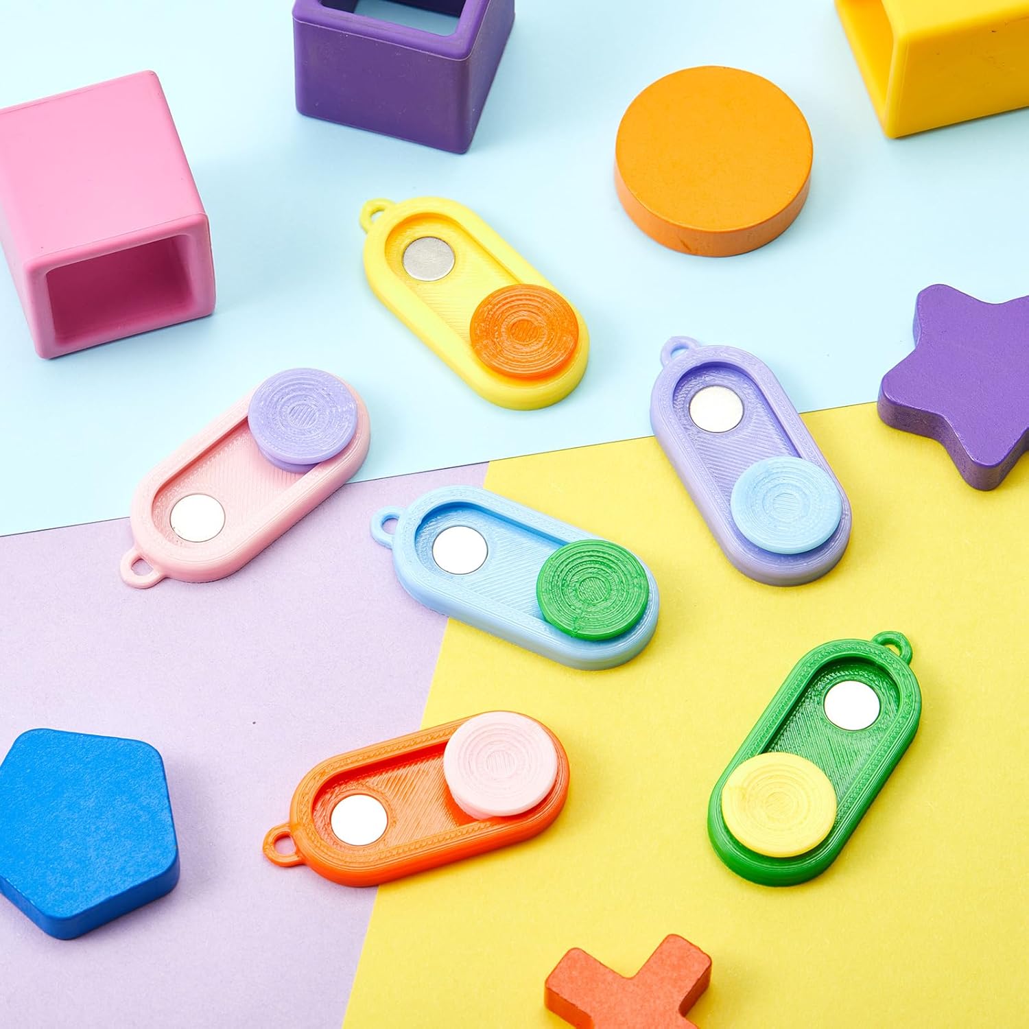 WinnerWhy 6 Pcs Sensory Fidget Magnet Stress Relief Fidget Adults 3D Printed Magnetic Haptic Sensory Slider for Anxiety ADHD Autistic for Prize Travel Gift