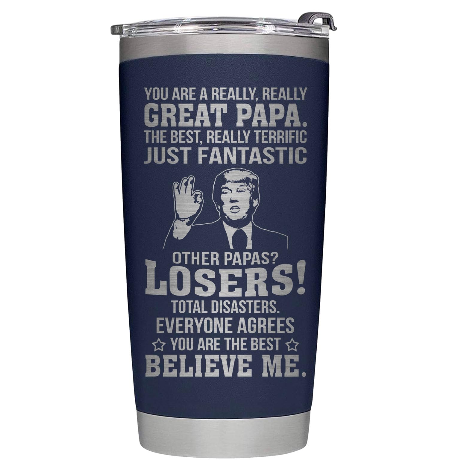 Fathers Day Papa Gifts from Daughter, Son, Kids - Perfect Gifts for Papa - Dad Birthday, Fathers Day Tumbler- Great Dad Insulated Stainless Steel Tumbler 20oz Navy