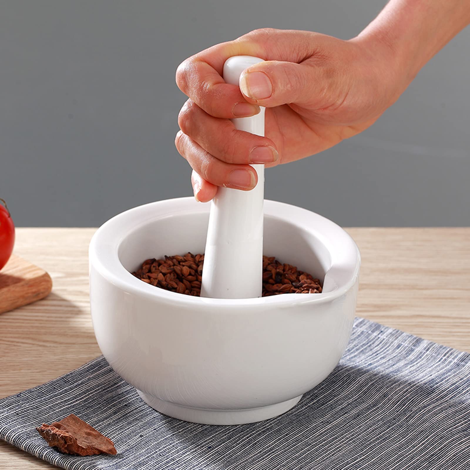 Mahlwerk-Schüssel Weißes Porzellan-Mörser- und Stößel-Set, Keramik-Mahlschüssel-Set for Mischen, Mahlen von Gewürzen und Nüssen, um Aromen freizusetzen, Crusher-DIY-Werkzeug for die Küche Mahlwerk-Zer