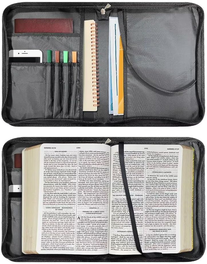 Cross Rose Stained Glass Pattern Bible Cover Case Bible Carrying Case PU Leather Bible Organizer Case Crossbody Shoulder Bag for Bible Study/Daily Use, 2XL