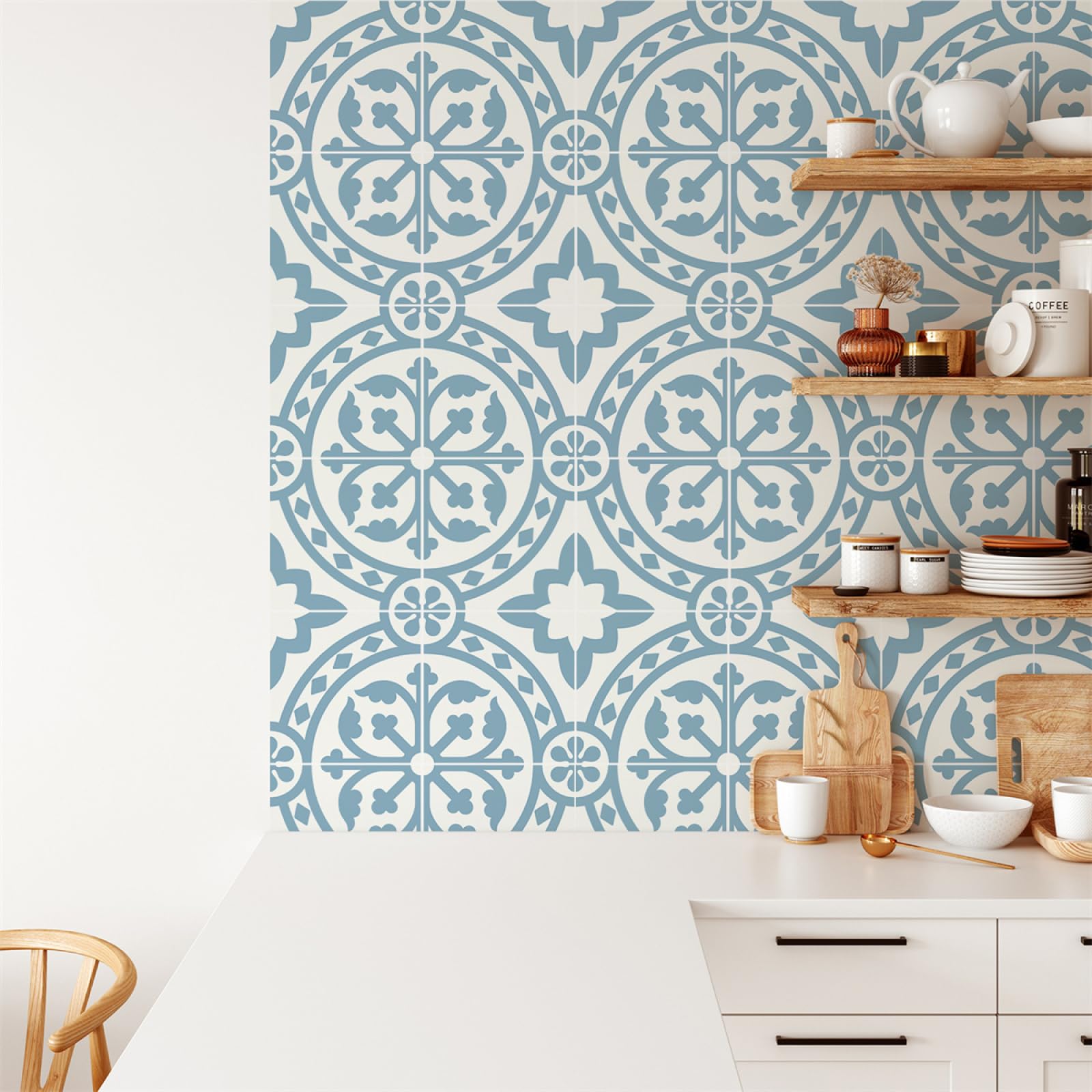 Peel and Stick Wall Tiles Moroccan Blue Tiles Self Adhesive PVC Home Decor Backsplash Kitchen Tile Stickers Waterproof Tile Stickers for Bathroom 15x15cm /20 Pcs