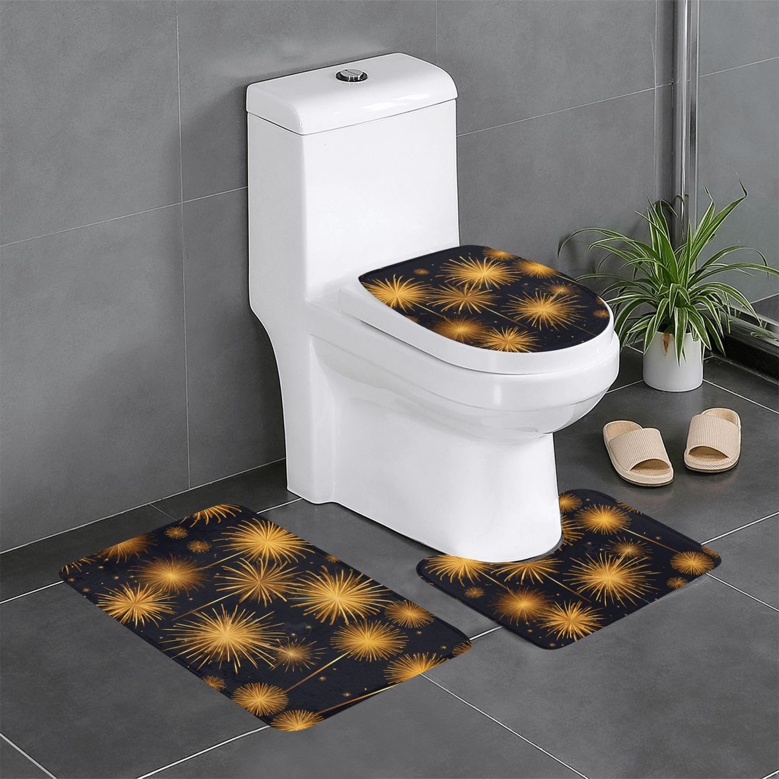 Tapis de salle de bain pour wc ensemble antidérapant 3 pièces Golden Fireworks