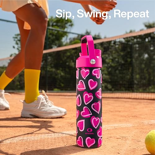 Miniatura 66 de ENCOOL Botella de agua aislada con popote, de acero inoxidable, a prueba de fugas, sin BPA, al vacío de doble pared que se mantiene fría durante 24