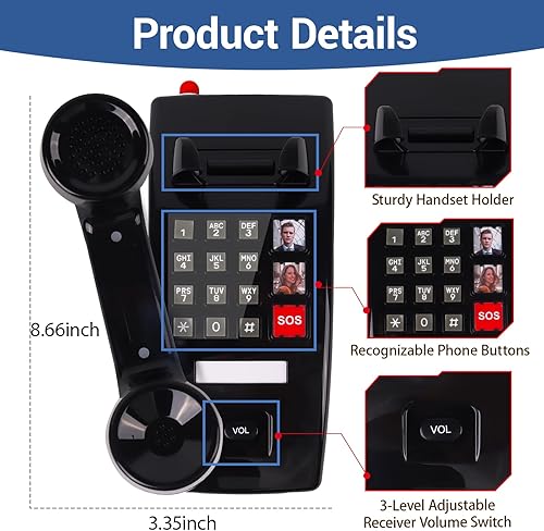 Miniatura 4 de Teléfono de pared para el hogar, teléfono de pared con cable con volumen de llamada ajustable y 3 marcaciones de un solo toque para personas