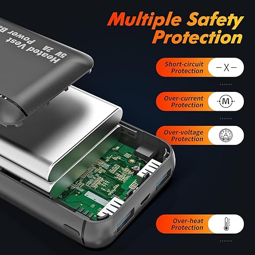 Miniatura 4 de bellaciao Chaleco térmico de 5 V, 2 A, batería externa de 10000 mAh con puertos USB duales, tamaño Pokect, cargador portátil recargable para chaleco