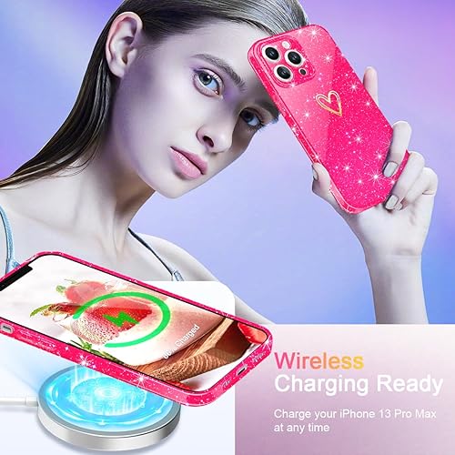 Miniatura 6 de Funda para iPhone 13 Pro Max, con 1 protector de pantalla de vidrio templado Funda transparente con purpurina bonita y brillante a prueba de golpes,