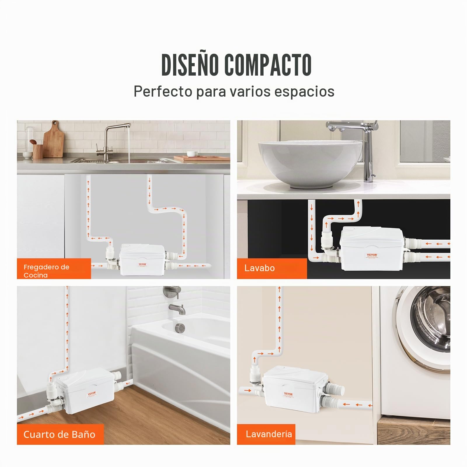 VEVOR Bomba Maceradora 350W 6000L/h Cabezal 7m Aguas Residuales 3 Entradas