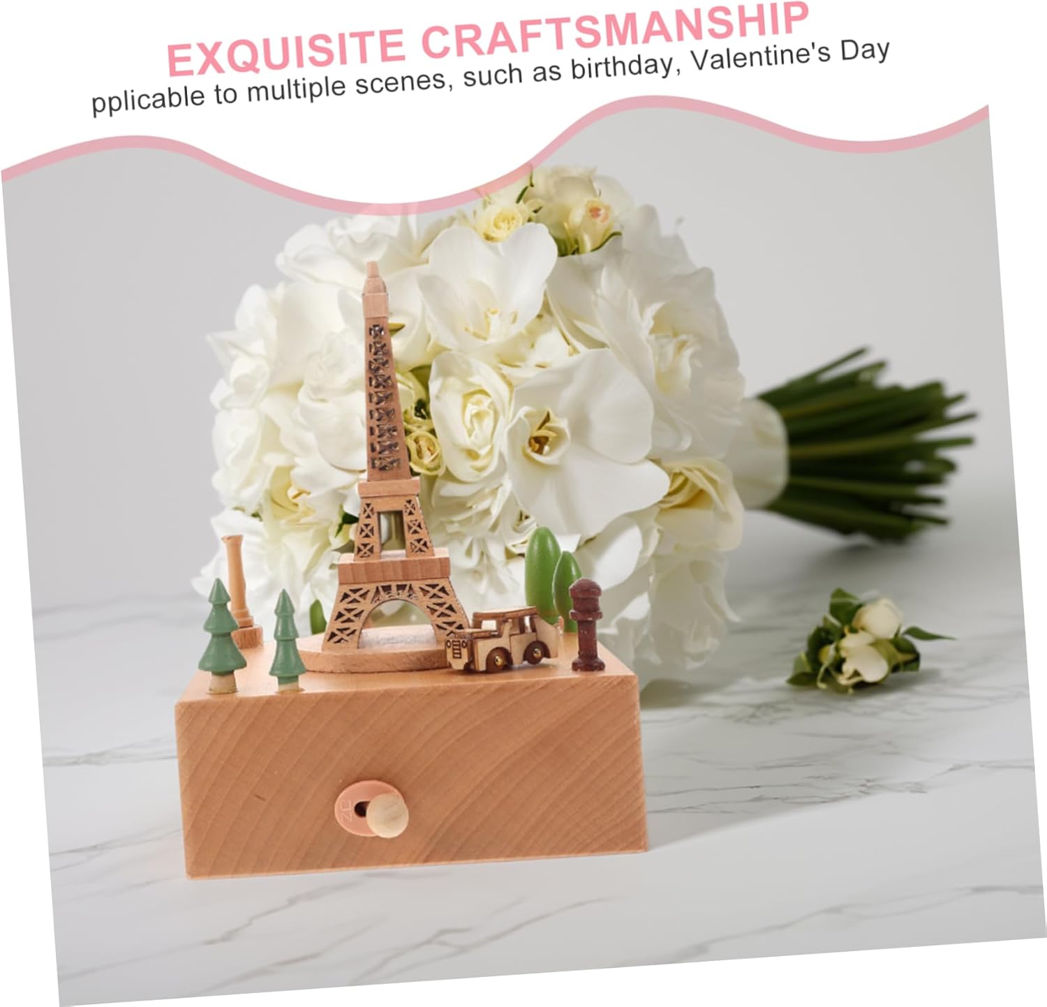 ABOOFAN Wood Music Box Eiffel Tower Design Creative Hand-Crank Musical Figurine for Valentine Day Birthdays and Special Occasions