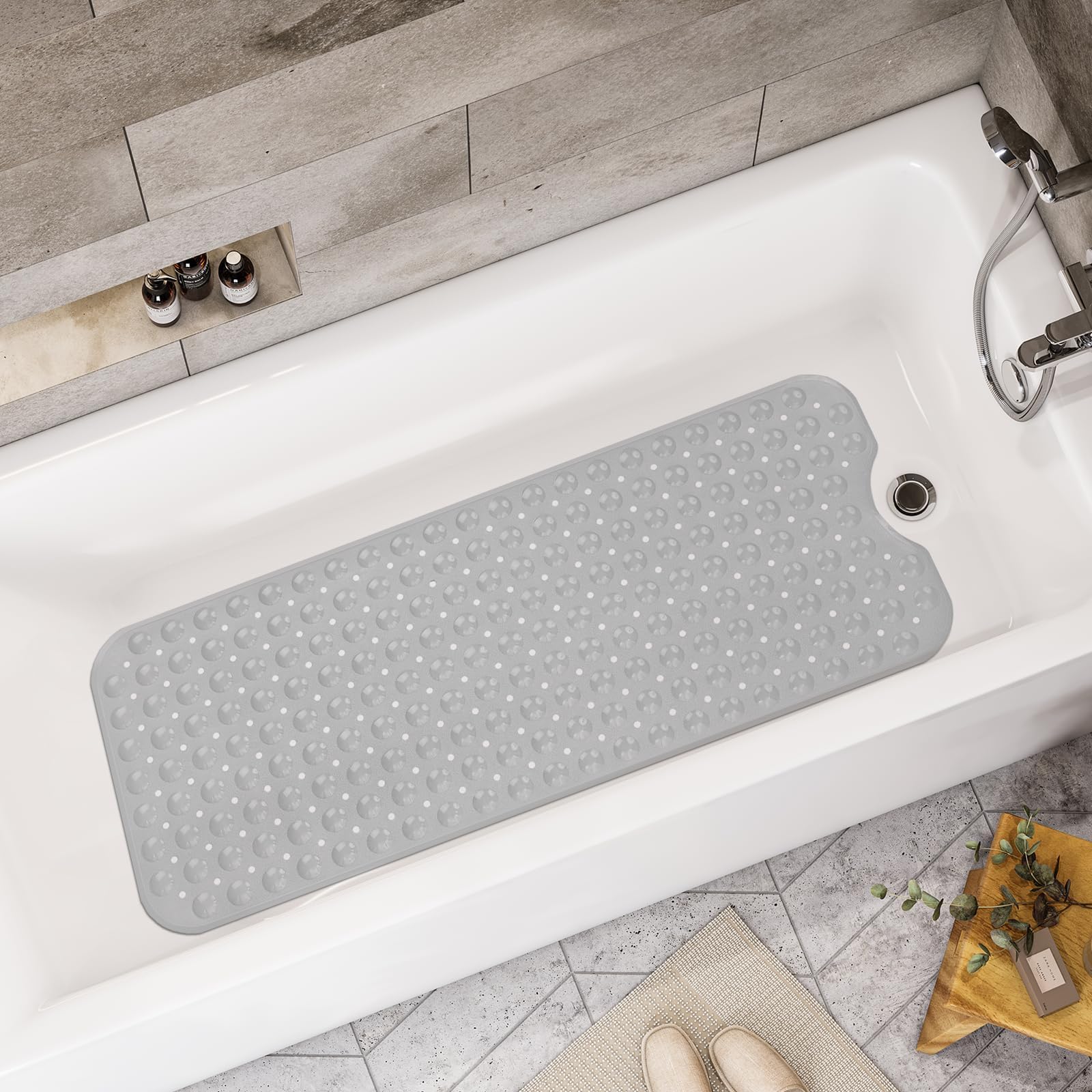 Yolife Extra Long Bathtub Mat with Strong Suckers Non Slip Bath Mat and Shower Mat for Bathroom Machine Washable 40 * 100cm